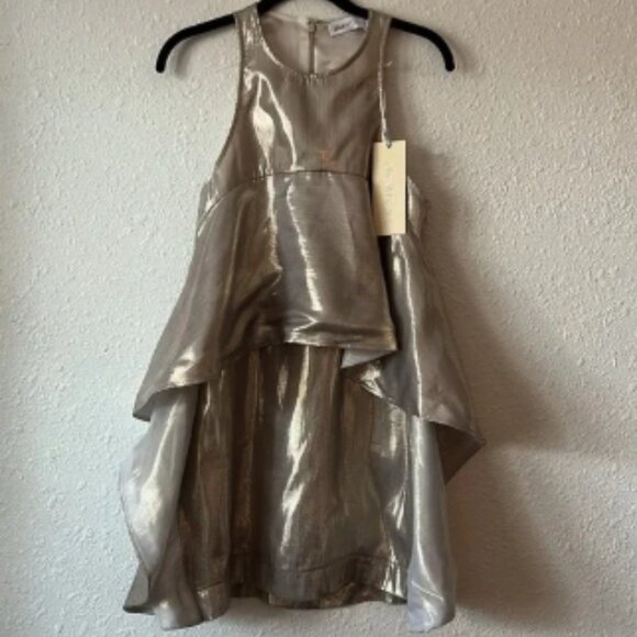 NWT Alice McCall 2 Cities Metallic Gold Ruffled Mini Dress Size 4 - Picture 1 of 6